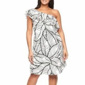 One shoulder ruffle white dress XL Apt 9